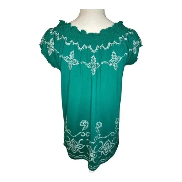 INC international concepts petite‎ medium green blouse with white embroidery - Picture 3 of 6